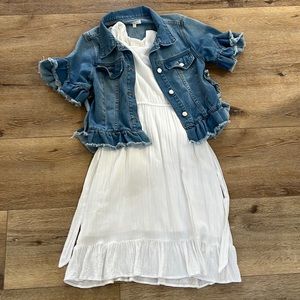 Kids - denim jacket and white dress - size M- size 8-10